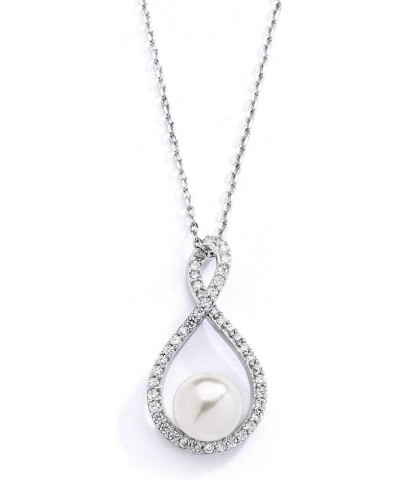 Pearl Drop Necklace with Cubic Zirconia Crystals For Brides, Weddings, Mother's Day Jewelry Gift $16.73 Necklaces