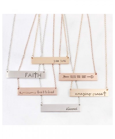 Inspirational Positive Message Pendant Simple Bar Necklace - Engraved Lettering Plate Delicate Chain Be Brave, Follow Your He...