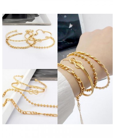 Boho Gold Chain Bracelets Set for Women Girls Multiple Layered Necklace Open Cuff Wrap Bangle Adjustable Link Chian Bracelets...