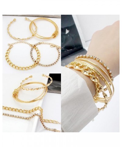 Boho Gold Chain Bracelets Set for Women Girls Multiple Layered Necklace Open Cuff Wrap Bangle Adjustable Link Chian Bracelets...