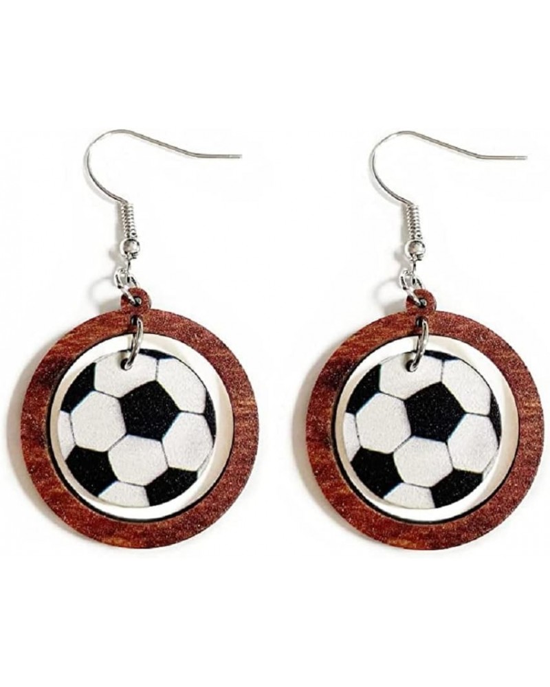 Retro Sports Ball Wooden Dangle Earrings Dainty Baseball Football Basketball Volleyball Print Wood Stud Earrings Set for Wome...