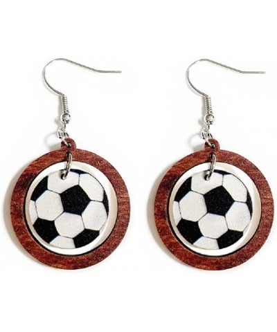 Retro Sports Ball Wooden Dangle Earrings Dainty Baseball Football Basketball Volleyball Print Wood Stud Earrings Set for Wome...