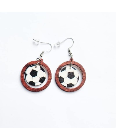 Retro Sports Ball Wooden Dangle Earrings Dainty Baseball Football Basketball Volleyball Print Wood Stud Earrings Set for Wome...