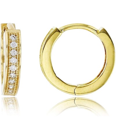 14K Yellow Solid Gold AAA Cubic Zirconia Huggie Hoop Earrings | 2mm Thickness Vailable in 6 Different Sizes | Solid Gold Hugg...