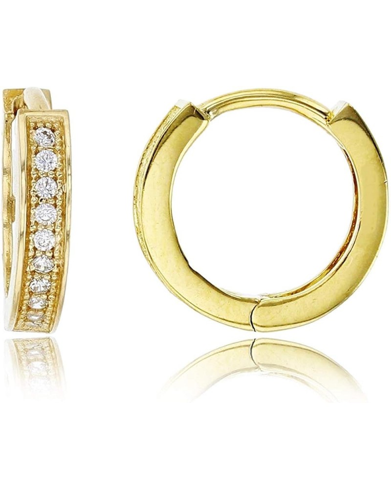 14K Yellow Solid Gold AAA Cubic Zirconia Huggie Hoop Earrings | 2mm Thickness Vailable in 6 Different Sizes | Solid Gold Hugg...