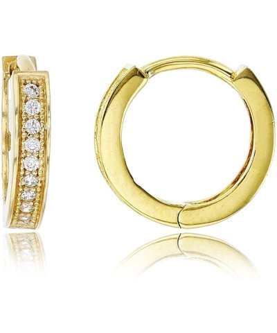 14K Yellow Solid Gold AAA Cubic Zirconia Huggie Hoop Earrings | 2mm Thickness Vailable in 6 Different Sizes | Solid Gold Hugg...