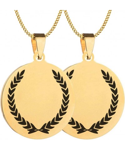 2PCS Set Laser Engraved Laurel Wreath Peace Triumph Learning Symbol Stainless Steel Pendants Necklaces Well Polished 2XGold $...