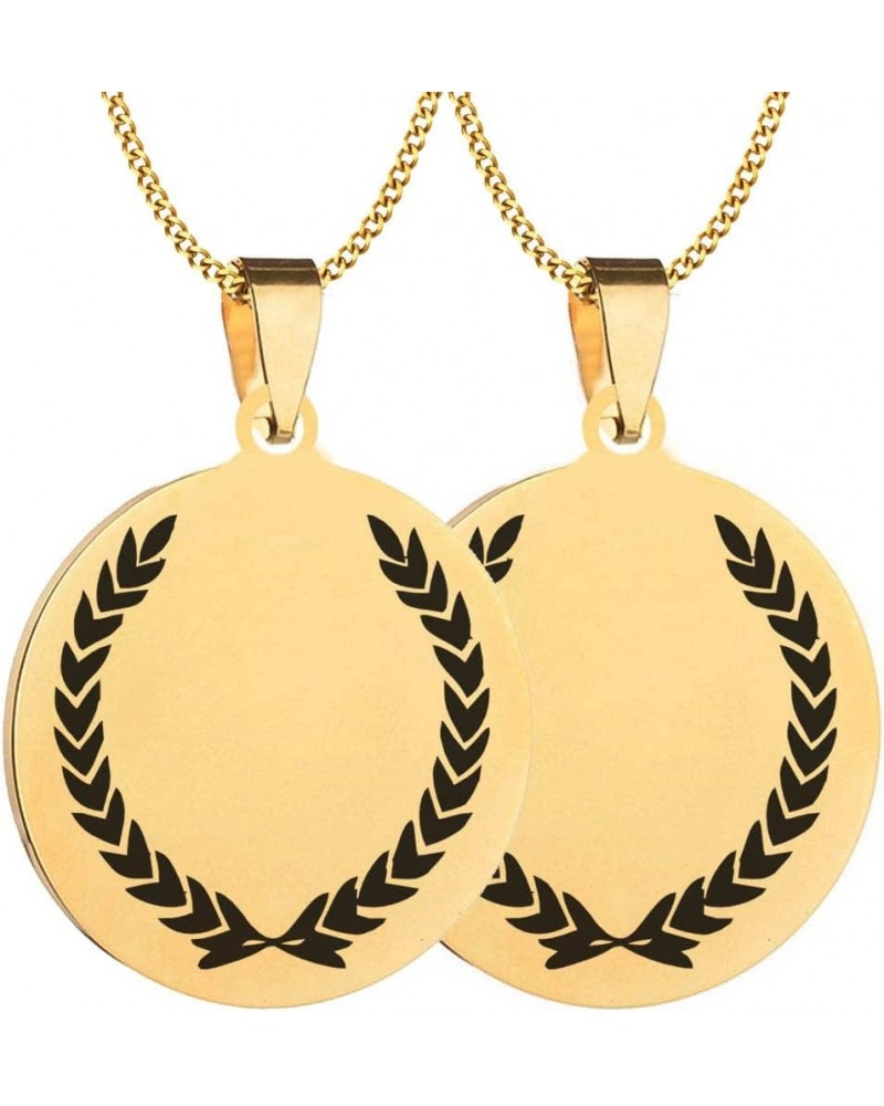 2PCS Set Laser Engraved Laurel Wreath Peace Triumph Learning Symbol Stainless Steel Pendants Necklaces Well Polished 2XGold $...