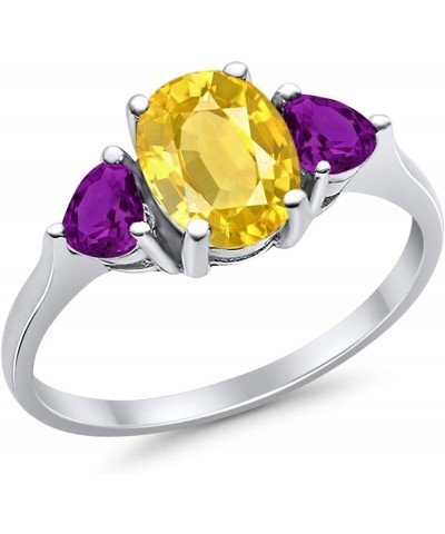 Fashion Promise Ring 3-Stone Oval & Heart Simulated Amethyst CZ 925 Sterling Silver Simulated Yellow CZ $13.19 Rings