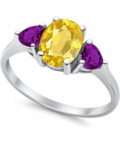 Fashion Promise Ring 3-Stone Oval & Heart Simulated Amethyst CZ 925 Sterling Silver Simulated Yellow CZ $13.19 Rings