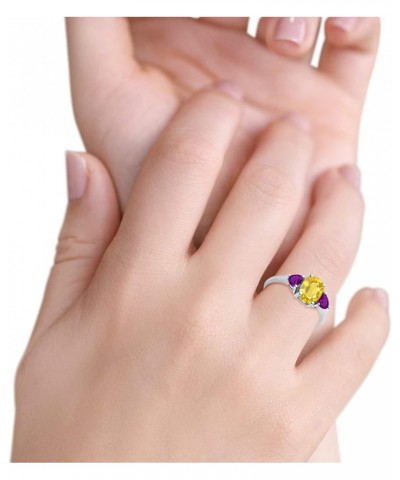 Fashion Promise Ring 3-Stone Oval & Heart Simulated Amethyst CZ 925 Sterling Silver Simulated Yellow CZ $13.19 Rings