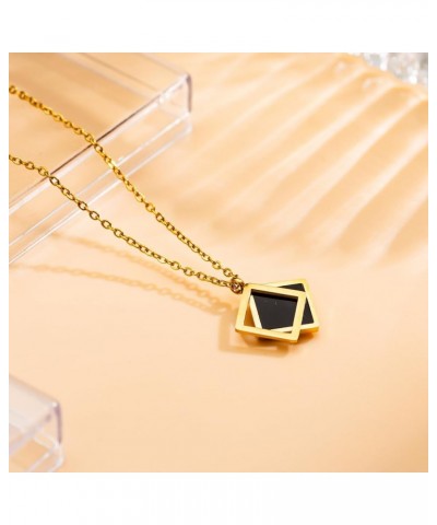 18k Gold Titanium Steel Filled Nature Shell Geometric Pendant Necklace Chain for Girls Women Black White Black $11.99 Necklaces