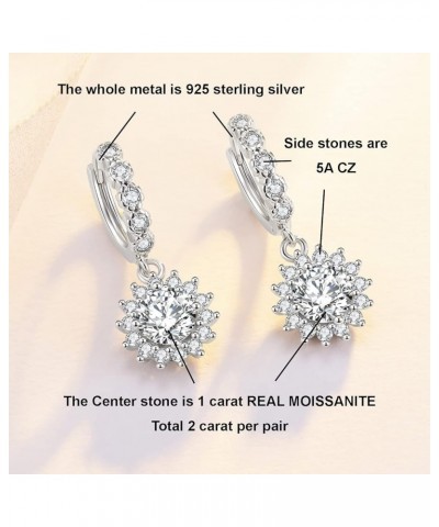 2-6CT Moissanite Hoop Earrings for Women, DF Color Ideal Cut 925 Sterling Silver Simulated Diamond Dangle Earrings with Certi...