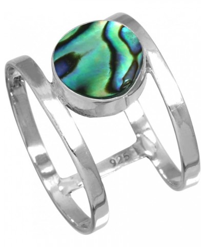 925 Sterling Silver Statement Ring for Women 10 MM Round Gemstone Handmade Jewelry for Gift (99140_R) Abalone Shell $14.80 Rings