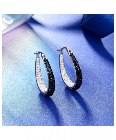 Crystal Hoop Earrings - Silver Plated Inside Out Oval Shape Hoop Earrings for Women, 1.2 Inch Black $12.69 Earrings