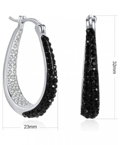 Crystal Hoop Earrings - Silver Plated Inside Out Oval Shape Hoop Earrings for Women, 1.2 Inch Black $12.69 Earrings