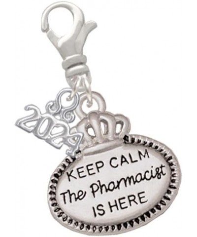 Silvertone Keep Calm Message - Clip on Charm with Year 2024 The Pharmacist is Here $14.57 Bracelets