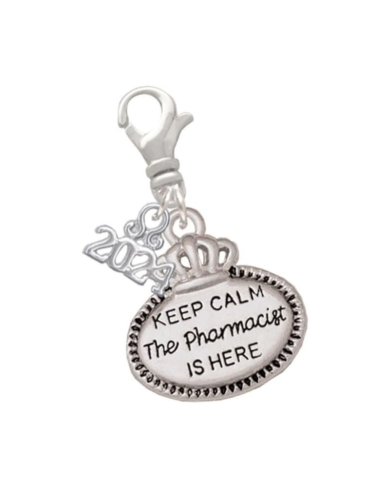 Silvertone Keep Calm Message - Clip on Charm with Year 2024 The Pharmacist is Here $14.57 Bracelets