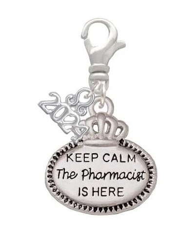 Silvertone Keep Calm Message - Clip on Charm with Year 2024 The Pharmacist is Here $14.57 Bracelets