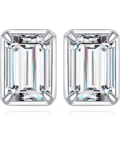 Emerald Cut 1ct Moissanite Solitaire Stud Earrings for Women, 925 Sterling Silver 14k White Yellow Rose Gold Plated Earrings ...