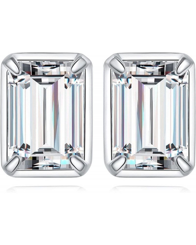 Emerald Cut 1ct Moissanite Solitaire Stud Earrings for Women, 925 Sterling Silver 14k White Yellow Rose Gold Plated Earrings ...