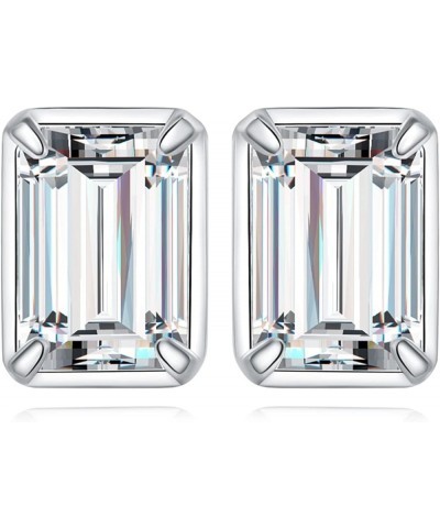 Emerald Cut 1ct Moissanite Solitaire Stud Earrings for Women, 925 Sterling Silver 14k White Yellow Rose Gold Plated Earrings ...