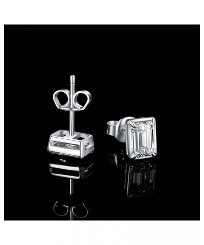 Emerald Cut 1ct Moissanite Solitaire Stud Earrings for Women, 925 Sterling Silver 14k White Yellow Rose Gold Plated Earrings ...