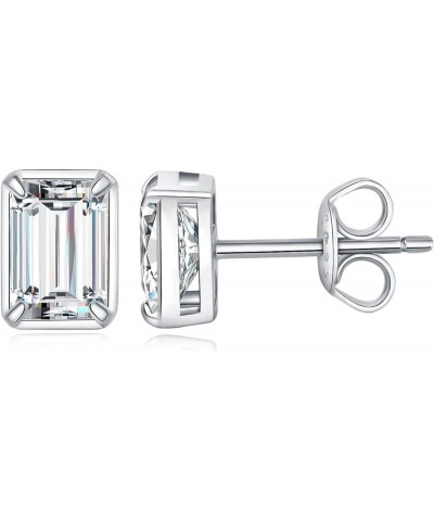 Emerald Cut 1ct Moissanite Solitaire Stud Earrings for Women, 925 Sterling Silver 14k White Yellow Rose Gold Plated Earrings ...