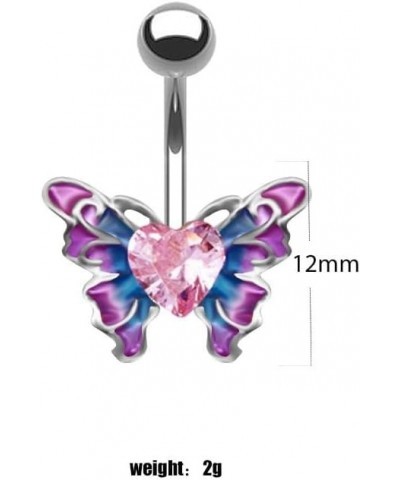 14G Belly Button Ring,Pink Heart Belly Button Rings Stainless Steel Cubic Zirconia Navel Barbell Stud Body Belly Navel Pierci...