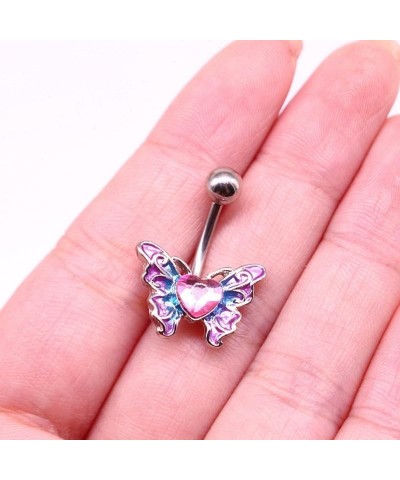 14G Belly Button Ring,Pink Heart Belly Button Rings Stainless Steel Cubic Zirconia Navel Barbell Stud Body Belly Navel Pierci...