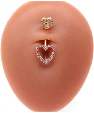 14G Belly Button Ring,Pink Heart Belly Button Rings Stainless Steel Cubic Zirconia Navel Barbell Stud Body Belly Navel Pierci...