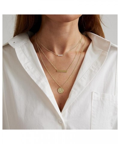 Dainty Gold Necklace for Women 14K Plated Layered Chain Necklaces Trible Layering Paper Clip Chain Hammered Disc Link Necklac...