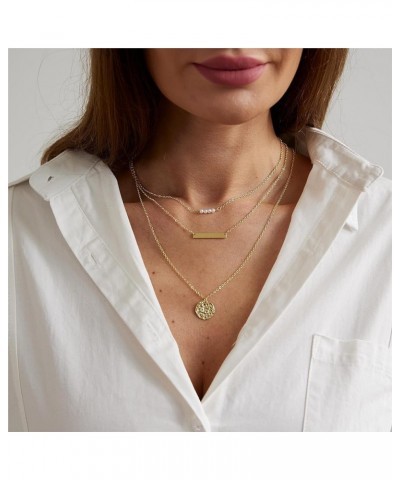 Dainty Gold Necklace for Women 14K Plated Layered Chain Necklaces Trible Layering Paper Clip Chain Hammered Disc Link Necklac...