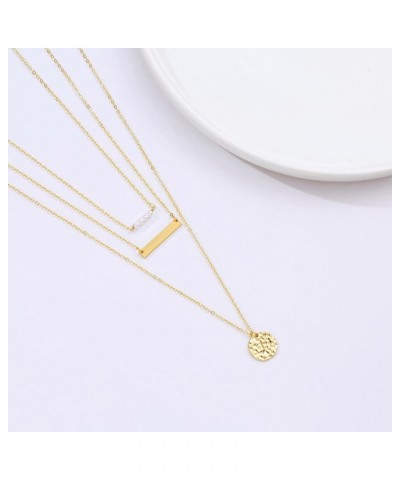 Dainty Gold Necklace for Women 14K Plated Layered Chain Necklaces Trible Layering Paper Clip Chain Hammered Disc Link Necklac...