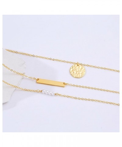 Dainty Gold Necklace for Women 14K Plated Layered Chain Necklaces Trible Layering Paper Clip Chain Hammered Disc Link Necklac...