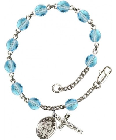 St. Colette Silver Plate Rosary Bracelet 6mm Fire Polished Beads - Every Birth Month Color March Light Blue $37.95 Bracelets