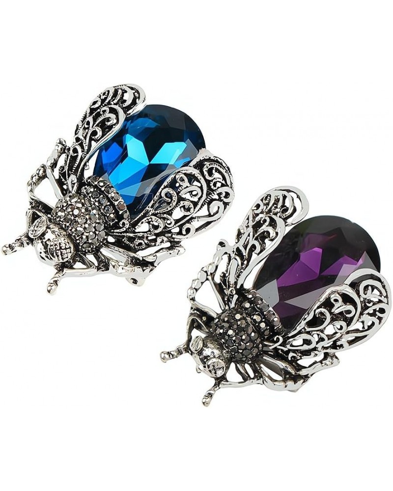 2Pcs Crystal Insect Brooch Beetles Brooches Pin Fashion Brooch For Women Pins Scarf Clip Jewelry Broach Purple Blue $7.57 Bro...