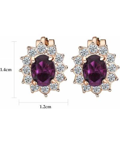 Crystal Wedding Clip on Earrings Cubic Zirconia Non Pierced Ears Earrings for Women Rose GP Purple Amethyst Clip on Earrings ...