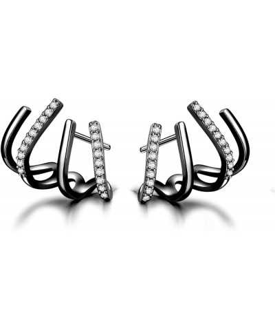 Solid 925 Sterling Silver Claw Earrings Huggie for Women Teen Girls Half Hoop Earrings Cuff Earrings Wrap D-Black Gold Plated...