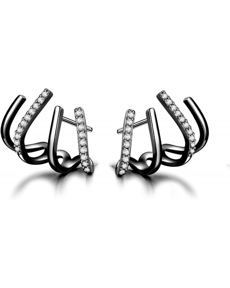 Solid 925 Sterling Silver Claw Earrings Huggie for Women Teen Girls Half Hoop Earrings Cuff Earrings Wrap D-Black Gold Plated...