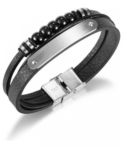 QINGDUO Personalized Inspirational Bracelet Jewelry-Engraved Inspirational Quote Leather Multilayer Men's Black Leather Brace...