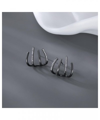 Solid 925 Sterling Silver Claw Earrings Huggie for Women Teen Girls Half Hoop Earrings Cuff Earrings Wrap D-Black Gold Plated...