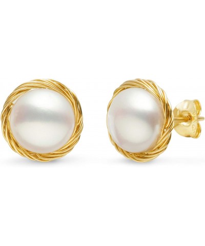 Pearl Stud Earrings for Women 14K Gold Filled 9-9.5mm White Real Freshwater Cultured Pearl Earrings Jewelry $19.80 Earrings