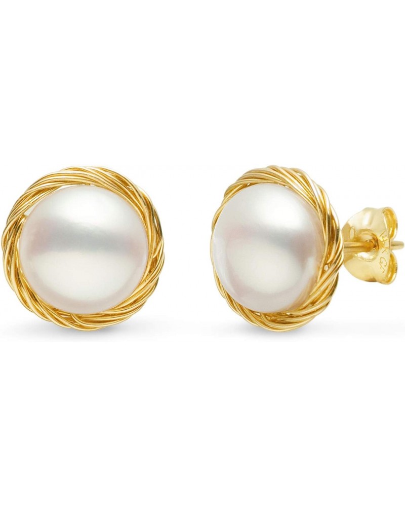 Pearl Stud Earrings for Women 14K Gold Filled 9-9.5mm White Real Freshwater Cultured Pearl Earrings Jewelry $19.80 Earrings