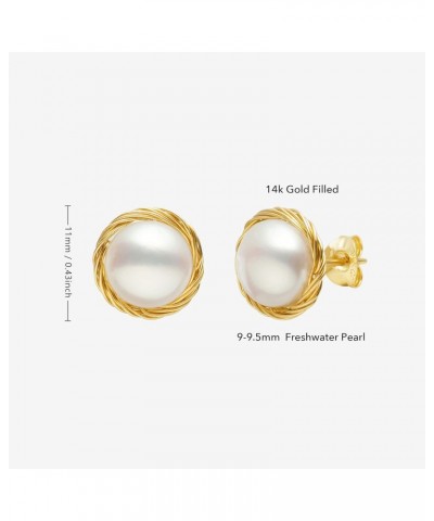 Pearl Stud Earrings for Women 14K Gold Filled 9-9.5mm White Real Freshwater Cultured Pearl Earrings Jewelry $19.80 Earrings