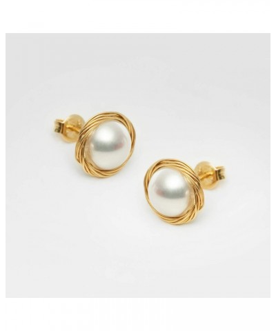 Pearl Stud Earrings for Women 14K Gold Filled 9-9.5mm White Real Freshwater Cultured Pearl Earrings Jewelry $19.80 Earrings