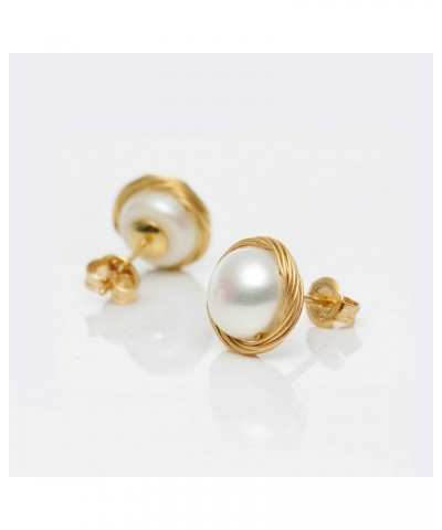 Pearl Stud Earrings for Women 14K Gold Filled 9-9.5mm White Real Freshwater Cultured Pearl Earrings Jewelry $19.80 Earrings