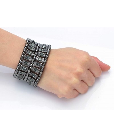 Women's Multilayer Wide Stretch Cuff Bracelets Fit Various Wrist Sizes - Hypoallergenic Soft Elastic Band Gun 1.5 Inches $10....