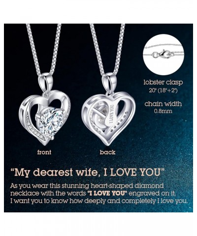 Heart Pendant Necklace Gifts for Wife, Engraved 'I LOVE YOU' Gift for Wife Girlfriend, 1-3 carat Moissanite D Color (VVS1) , ...