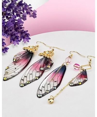 ABONDEVER Cottagecore Butterfly Wing Earrings 1 Pair 14K Gold Foil Fairy Wing Earrings & 1 Pair Fairycore Asymmetrical Earrin...